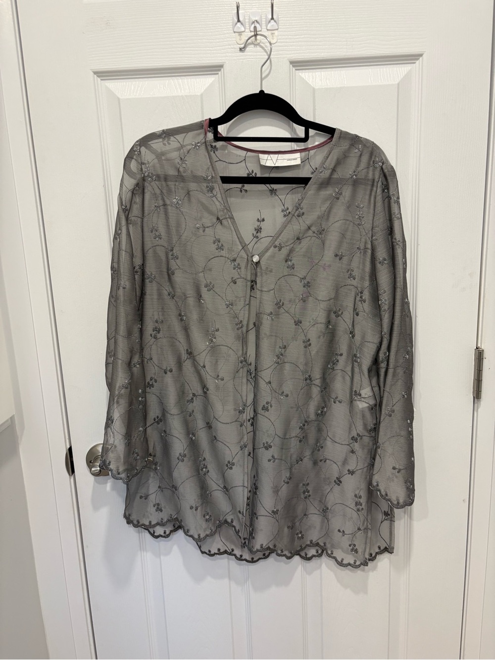 Anglevirgo Embroidered Sheer Gray Women's Top #1328